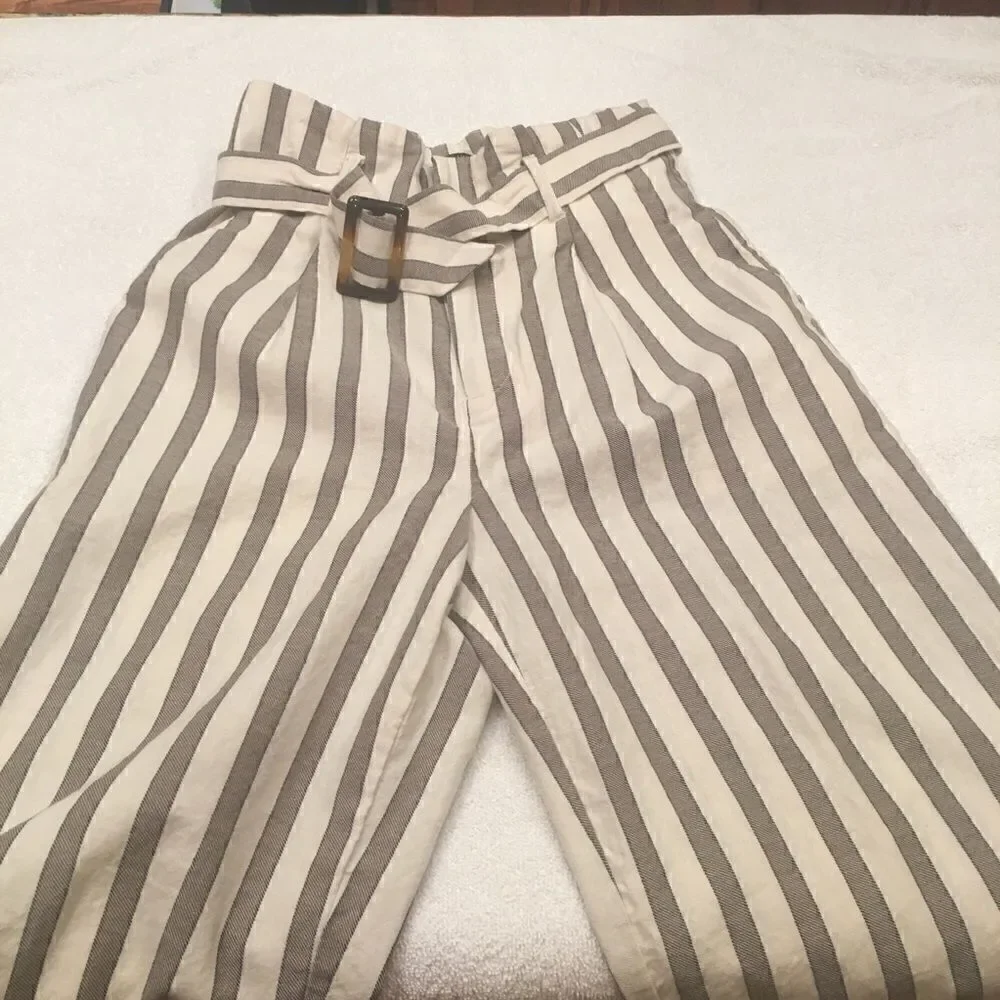 Romeo & Juliet Couture Small Y2K Wide Leg Pants cream brown striped